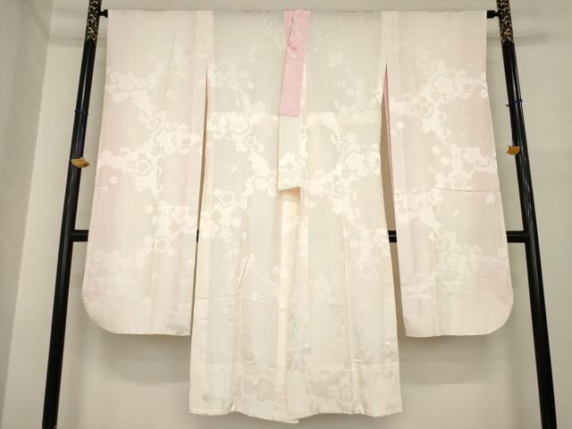 平和屋着物●振袖用長襦袢　無双仕立て　舞梅地紋　暈し染め　半衿刺繍　正絹　逸品　未使用　AABI6885ck