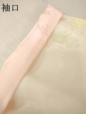 平和屋着物●振袖用長襦袢　袷　貝桶花地紋　暈し染め　半衿刺繍　正絹　逸品　AABI6887ck