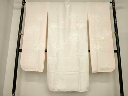 平和屋着物●振袖用長襦袢　袷　貝桶花地紋　暈し染め　半衿刺繍　正絹　逸品　AABI6887ck