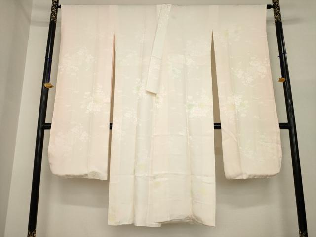 平和屋着物●振袖用長襦袢　袷　貝桶花地紋　暈し染め　半衿刺繍　正絹　逸品　AABI6887ck