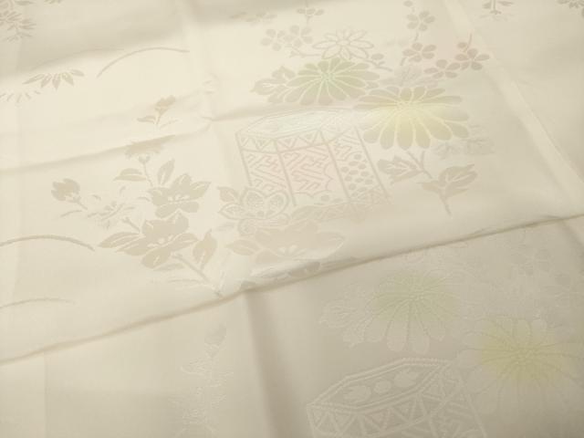 平和屋着物●振袖用長襦袢　袷　貝桶花地紋　暈し染め　半衿刺繍　正絹　逸品　AABI6887ck