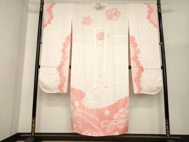 平和屋着物●振袖用長襦袢　無双仕立て　絞り　扇面花文　半衿刺繍　正絹　逸品　AABI6888ck