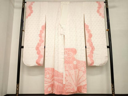 平和屋着物●振袖用長襦袢　無双仕立て　絞り　扇面花文　半衿刺繍　正絹　逸品　AABI6888ck