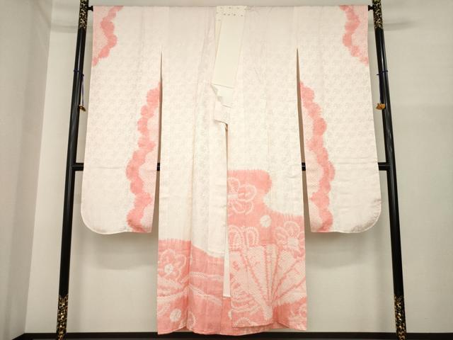 平和屋着物●振袖用長襦袢　無双仕立て　絞り　扇面花文　半衿刺繍　正絹　逸品　AABI6888ck