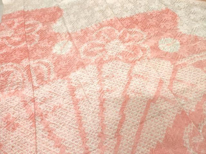 平和屋着物●振袖用長襦袢　無双仕立て　絞り　扇面花文　半衿刺繍　正絹　逸品　AABI6888ck