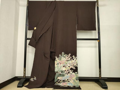 平和屋着物●本加賀友禅作家　藤村建雄　色留訪問着　桃山　仮絵羽　正絹　逸品　未使用　AABI6889ck