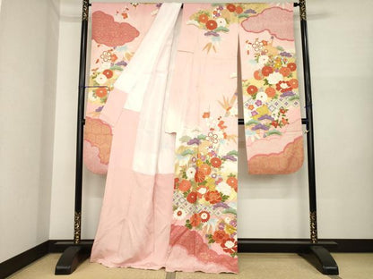 平和屋着物●豪華振袖　作家物　駒刺繍　雲重ね花文　暈し染め　金彩　正絹　逸品　AABI6893ck
