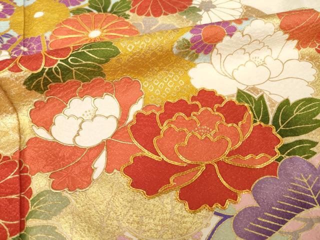 平和屋着物●豪華振袖　作家物　駒刺繍　雲重ね花文　暈し染め　金彩　正絹　逸品　AABI6893ck