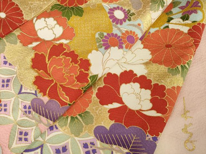 平和屋着物●豪華振袖　作家物　駒刺繍　雲重ね花文　暈し染め　金彩　正絹　逸品　AABI6893ck
