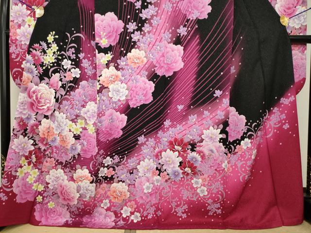 平和屋着物●豪華振袖　刺繍　花唐草文　暈し染め　銀通し地　正絹　逸品　AABI6894ck
