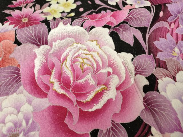 平和屋着物●豪華振袖　刺繍　花唐草文　暈し染め　銀通し地　正絹　逸品　AABI6894ck