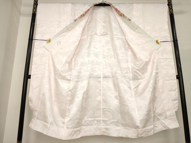 平和屋着物●振袖用長襦袢　無双仕立て　雲重ね地紋　虹色　半衿刺繍　洗える着物　AABI6895ck