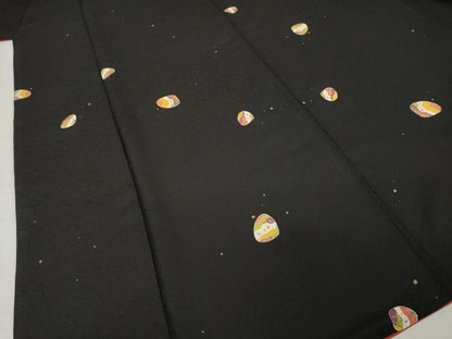 平和屋着物●上質な小紋　貝合わせ絵皿文　黒地　金彩　正絹　逸品　AABI6896ck