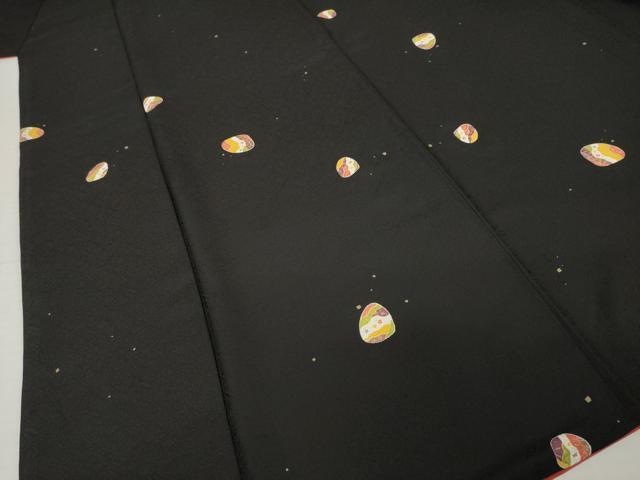 平和屋着物●上質な小紋　貝合わせ絵皿文　黒地　金彩　正絹　逸品　AABI6896ck