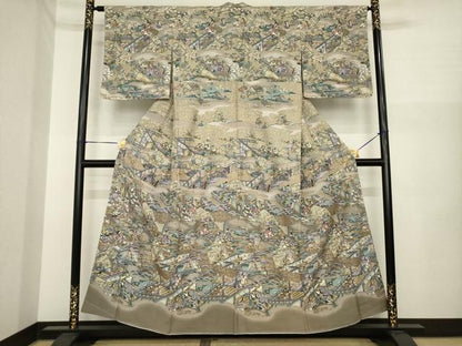 平和屋着物●訪問着　中国三大刺繍　スワトウ刺繍　汕頭刺繍　人物文　正絹　逸品　未使用　AABI6899ck