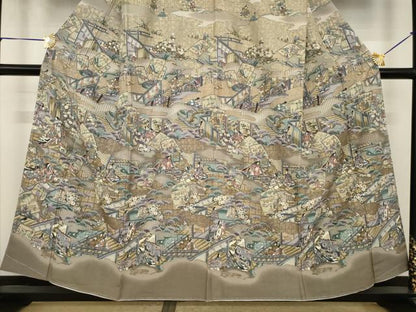 平和屋着物●訪問着　中国三大刺繍　スワトウ刺繍　汕頭刺繍　人物文　正絹　逸品　未使用　AABI6899ck