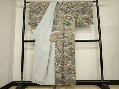平和屋着物●訪問着　中国三大刺繍　スワトウ刺繍　汕頭刺繍　人物文　正絹　逸品　未使用　AABI6899ck