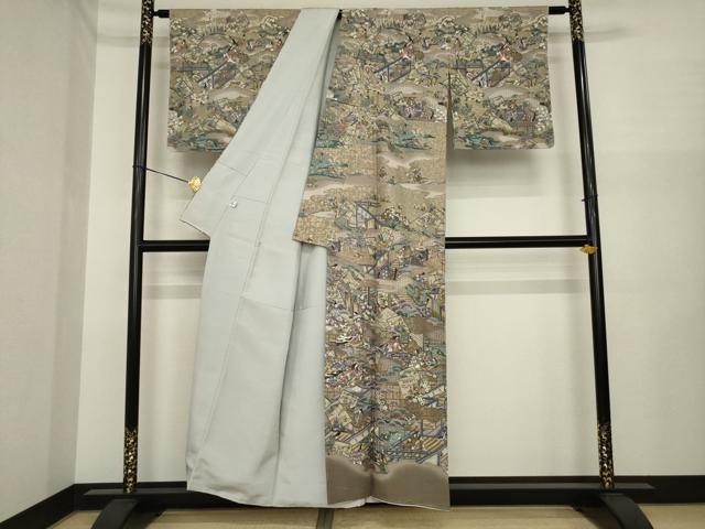 平和屋着物●訪問着　中国三大刺繍　スワトウ刺繍　汕頭刺繍　人物文　正絹　逸品　未使用　AABI6899ck