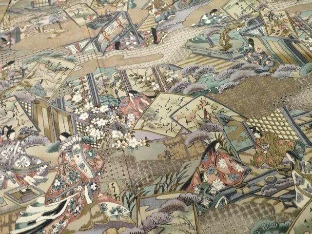 平和屋着物●訪問着　中国三大刺繍　スワトウ刺繍　汕頭刺繍　人物文　正絹　逸品　未使用　AABI6899ck