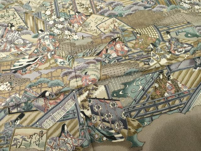 平和屋着物●訪問着　中国三大刺繍　スワトウ刺繍　汕頭刺繍　人物文　正絹　逸品　未使用　AABI6899ck