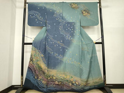 平和屋着物●訪問着　辻が花　絞り　刺繍　暈し染め　金糸　正絹　逸品　AABI6900ck