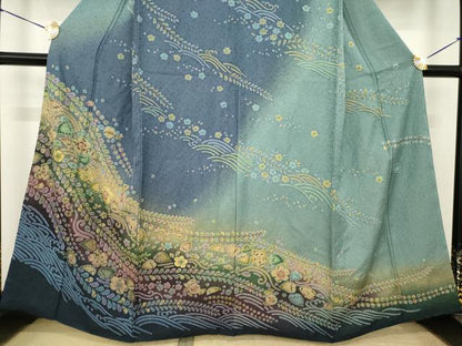平和屋着物●訪問着　辻が花　絞り　刺繍　暈し染め　金糸　正絹　逸品　AABI6900ck
