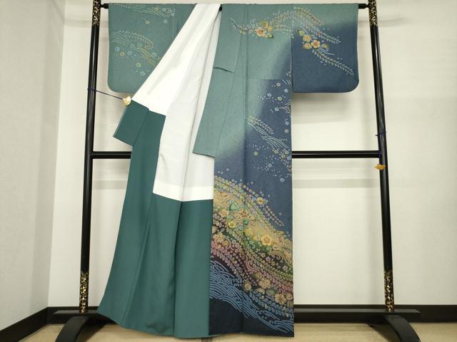 平和屋着物●訪問着　辻が花　絞り　刺繍　暈し染め　金糸　正絹　逸品　AABI6900ck