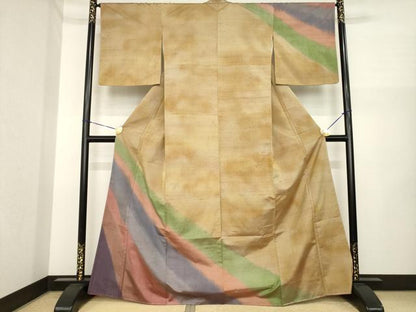 平和屋着物●訪問着　紬地　霞文　暈し染め　正絹　逸品　AABI6901ck