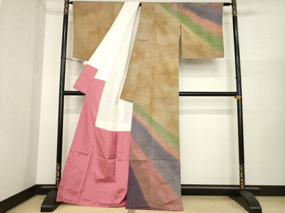 平和屋着物●訪問着　紬地　霞文　暈し染め　正絹　逸品　AABI6901ck