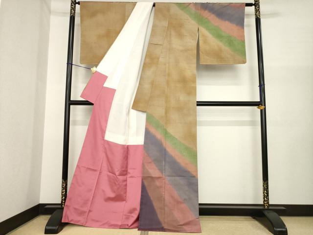 平和屋着物●訪問着　紬地　霞文　暈し染め　正絹　逸品　AABI6901ck