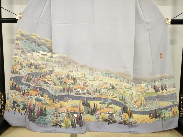 平和屋着物●本加賀友禅作家　百貫華峰　色留訪問着　風景文　正絹　逸品　AABI6905ck