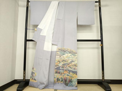 平和屋着物●本加賀友禅作家　百貫華峰　色留訪問着　風景文　正絹　逸品　AABI6905ck