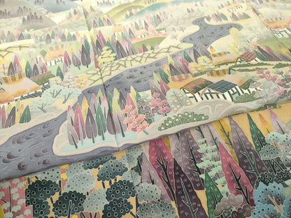 平和屋着物●本加賀友禅作家　百貫華峰　色留訪問着　風景文　正絹　逸品　AABI6905ck