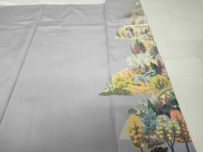 平和屋着物●本加賀友禅作家　百貫華峰　色留訪問着　風景文　正絹　逸品　AABI6905ck