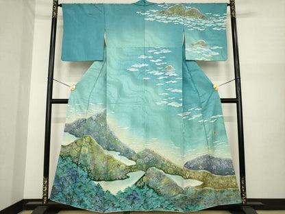 平和屋着物●吉乃一廉　幻の辻が花　訪問着　辻が花　遠山花文　銀通し地　正絹　逸品　AABI6910ck