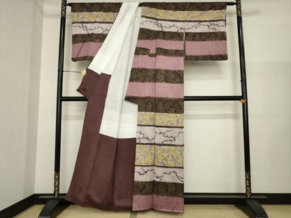 平和屋着物●訪問着　絞り　横段花文　金彩　正絹　逸品　AABI6911ck
