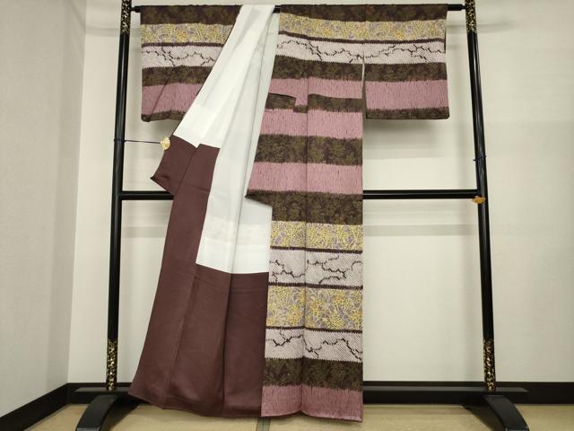 平和屋着物●訪問着　絞り　横段花文　金彩　正絹　逸品　AABI6911ck