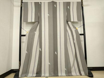 平和屋着物●上質な小紋　作家物　桂彩　間道　舞葉文　ロング丈　正絹　逸品　AABI6913ck
