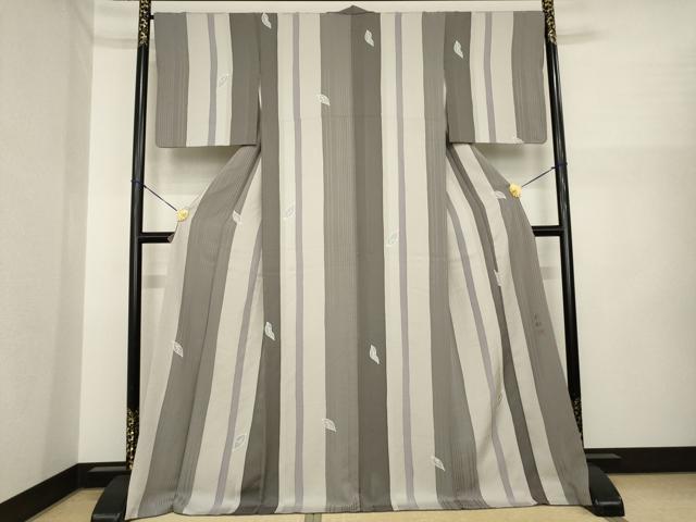 平和屋着物●上質な小紋　作家物　桂彩　間道　舞葉文　ロング丈　正絹　逸品　AABI6913ck