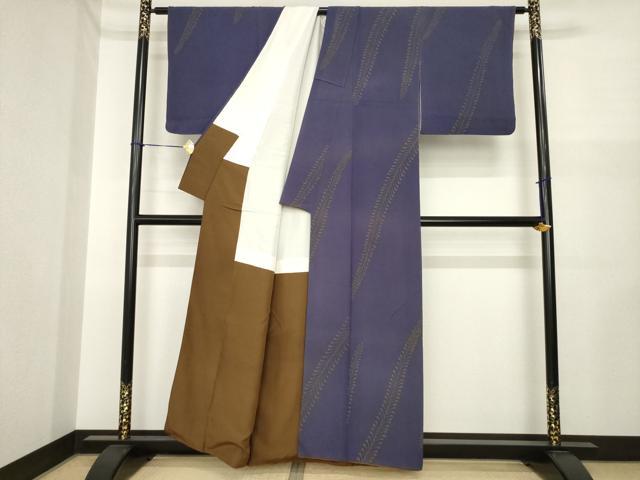 平和屋着物●世界的人形師　辻村寿三郎　ジュサブロー　小紋　枝葉文　正絹　逸品　AABI6914ck