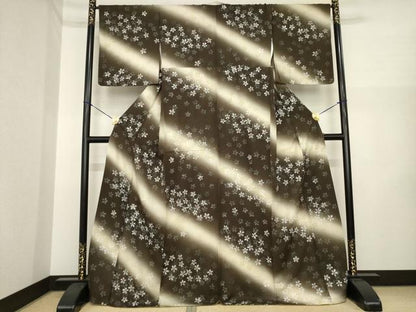 平和屋着物●上質な小紋　螺鈿　斜縞花文　暈し染め　金彩　正絹　逸品　AABI6915ck