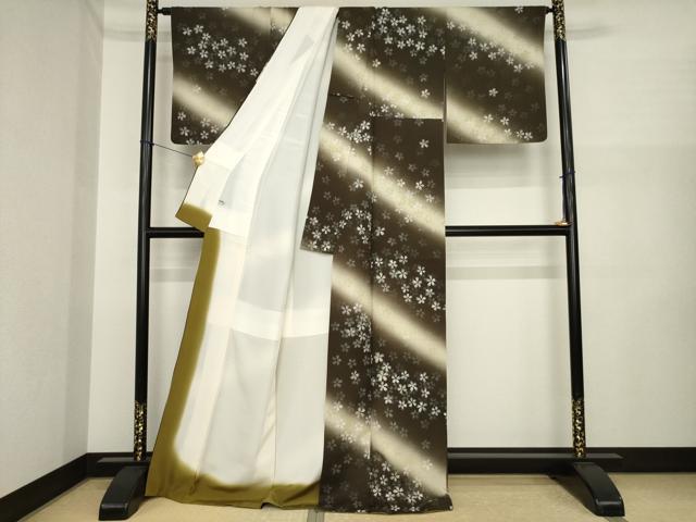 平和屋着物●上質な小紋　螺鈿　斜縞花文　暈し染め　金彩　正絹　逸品　AABI6915ck