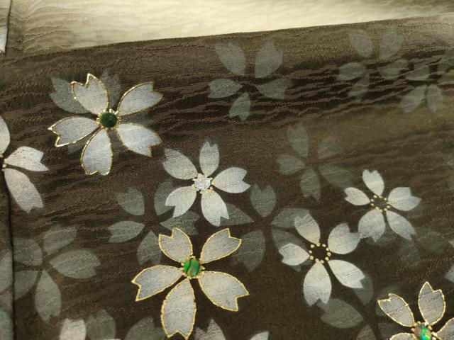 平和屋着物●上質な小紋　螺鈿　斜縞花文　暈し染め　金彩　正絹　逸品　AABI6915ck