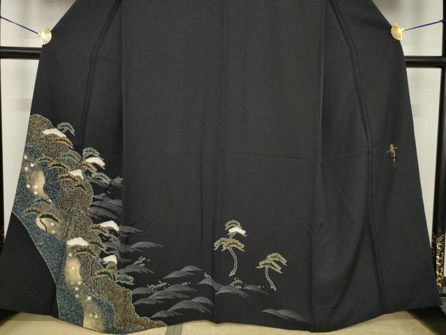平和屋着物●京友禅の第一人者　松井青々　訪問着　立波松文　金彩　正絹　逸品　AABI6918ck