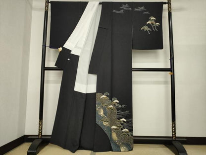 平和屋着物●京友禅の第一人者　松井青々　訪問着　立波松文　金彩　正絹　逸品　AABI6918ck