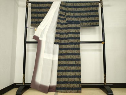 平和屋着物●上質な小紋　絞り　横段文　正絹　逸品　AABI6921ck