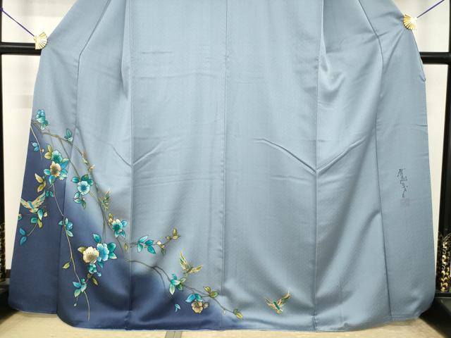 平和屋着物●染色作家　斉藤三才　訪問着　花鳥文　暈し染め　金彩　正絹　逸品　AABI6931ck