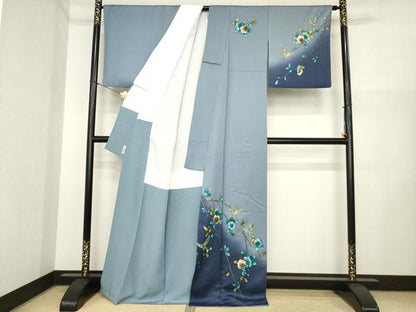 平和屋着物●染色作家　斉藤三才　訪問着　花鳥文　暈し染め　金彩　正絹　逸品　AABI6931ck