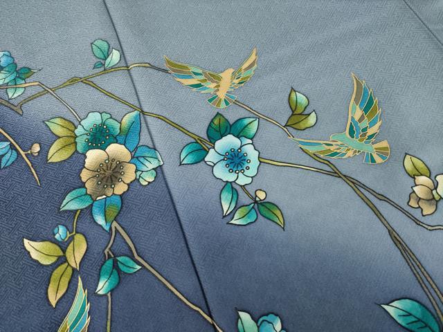 平和屋着物●染色作家　斉藤三才　訪問着　花鳥文　暈し染め　金彩　正絹　逸品　AABI6931ck