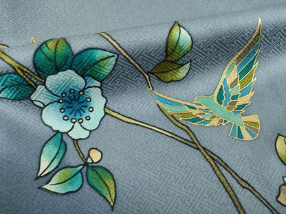 平和屋着物●染色作家　斉藤三才　訪問着　花鳥文　暈し染め　金彩　正絹　逸品　AABI6931ck